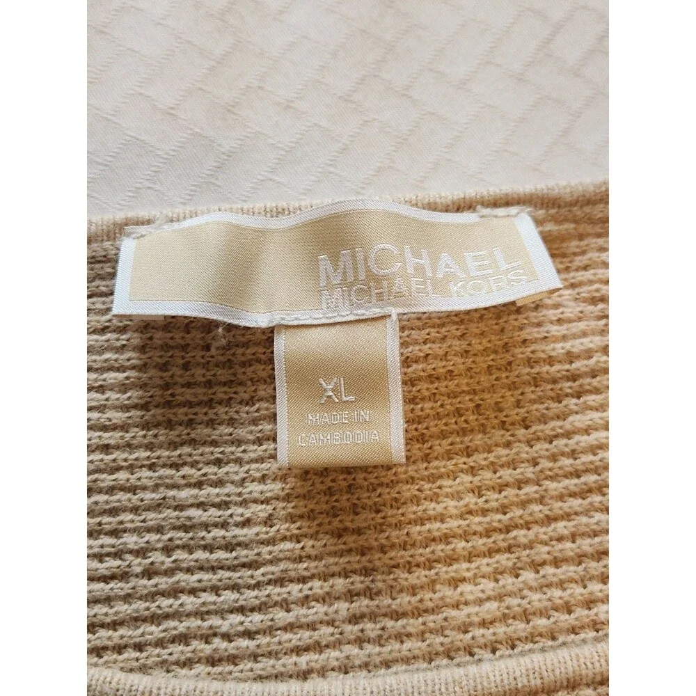 ​Michael Kors Womens XL Beige Beige Waffle Knit Tunic Sweater Gold Side Buttons